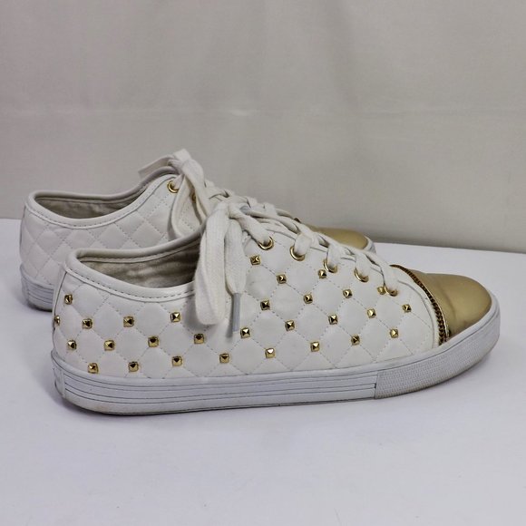 MICHAEL Michael Kors Melbourne Quilted Vegan Leather w Gold Bling Tennis Shoes 5 - Picture 3 of 12